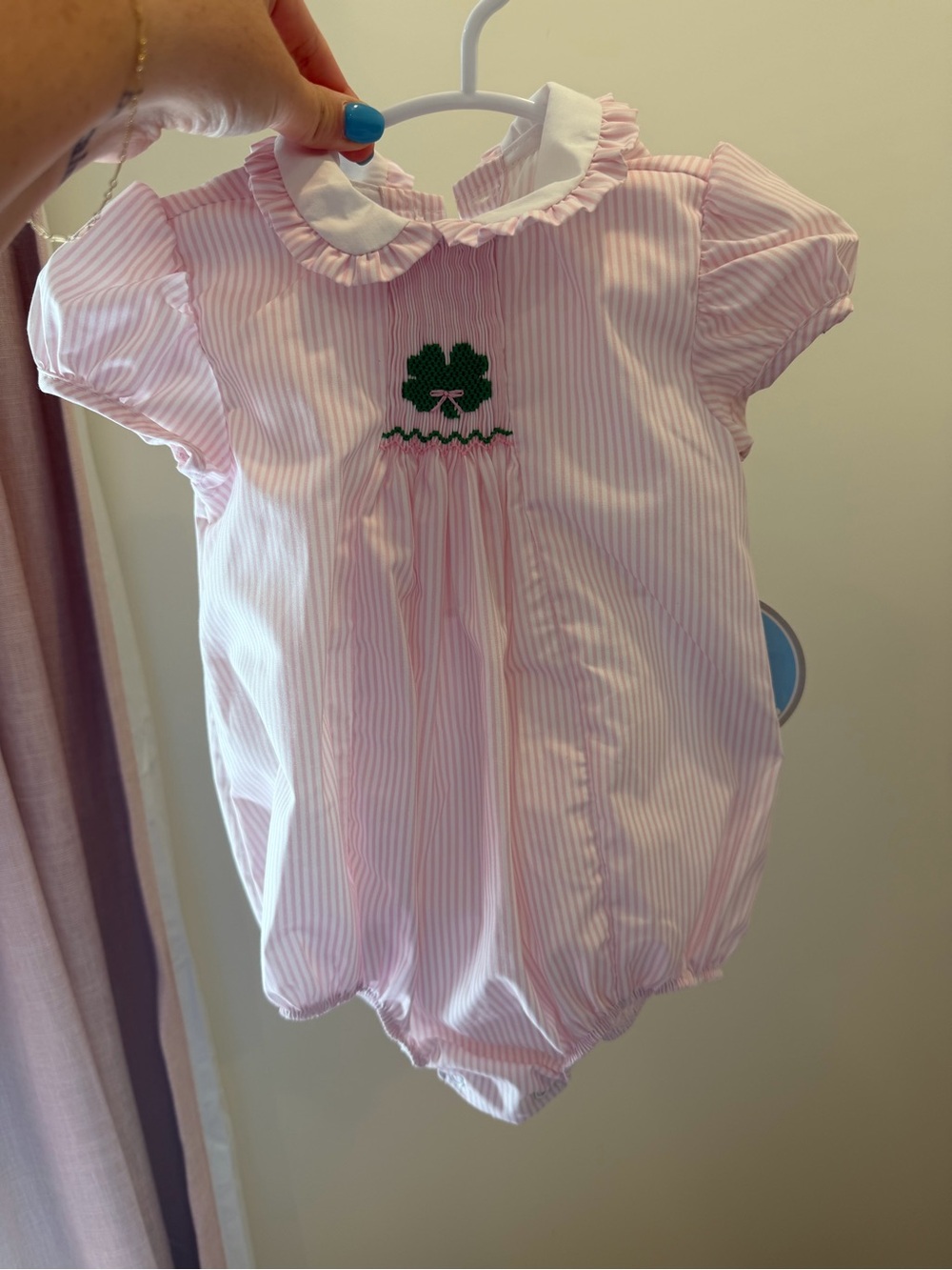 KREWE Pink White Striped Smocked Clover Baby One-Piece